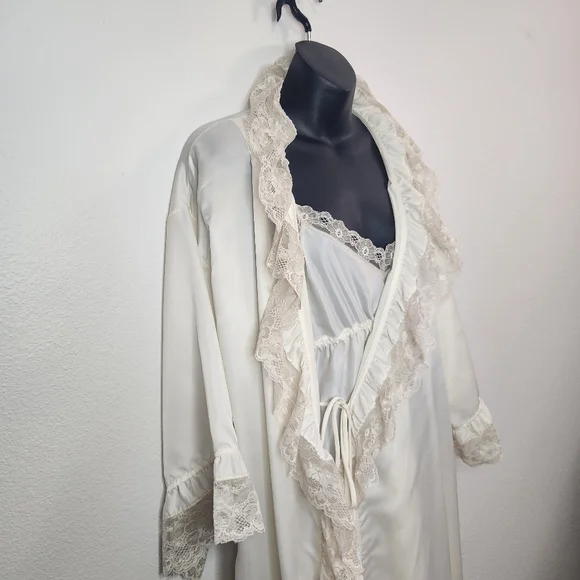 Vintage 80s Givenchy Cream Slip Dress Robe Set Peignoir